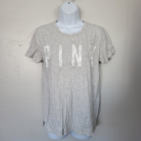 Pink VS Victoria's Secret XS Grey Short Sleeve T-shirt White Marble Logo Soft - Picture 1 of 6